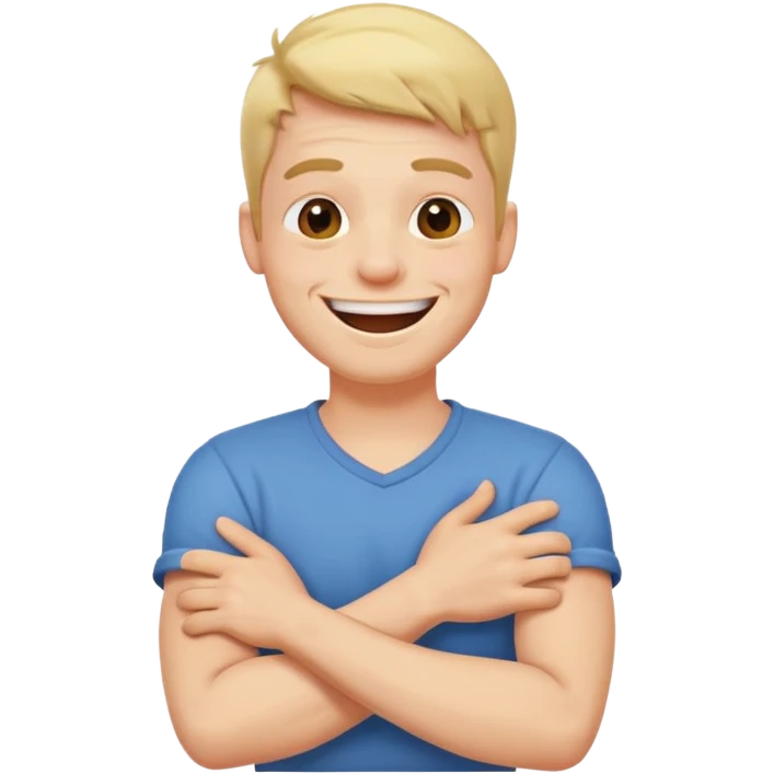 Arms cross holding neck laughing guy emoji