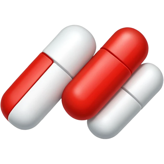 single medicine pill half red half white simple cartoon style on clean white background emoji