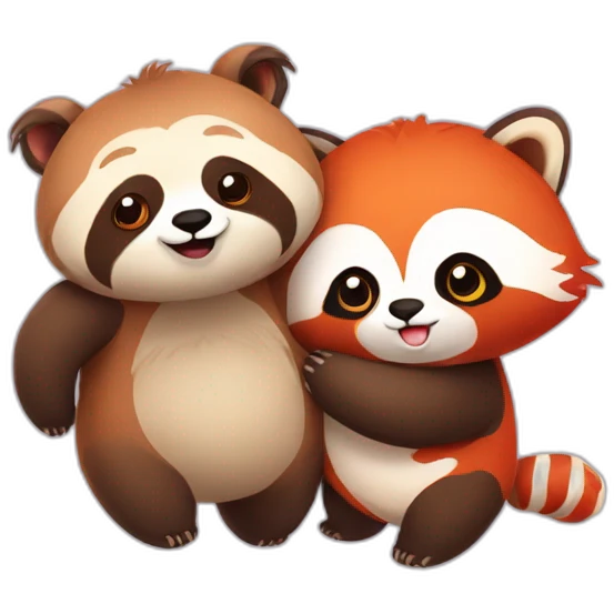 sloth and red panda holding hands emoji