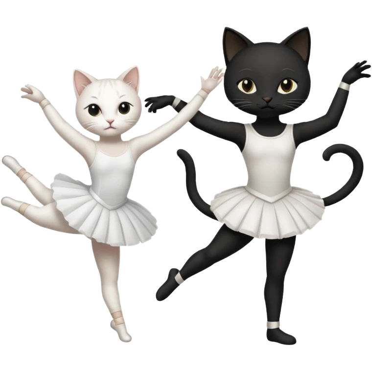A white cat doing ballet and a black cat doing fencing emoji
