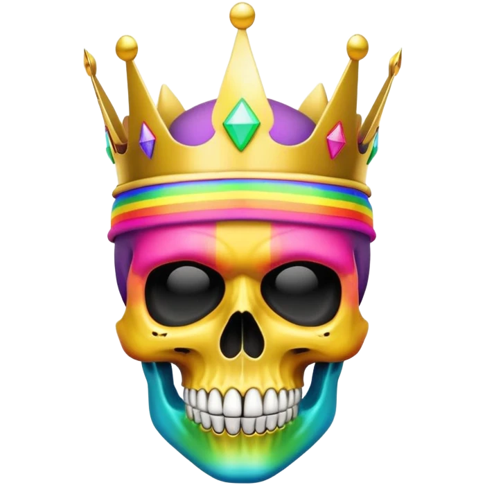 colorful skull with rainbow colors wearing a golden crown and neon ski mask emoji