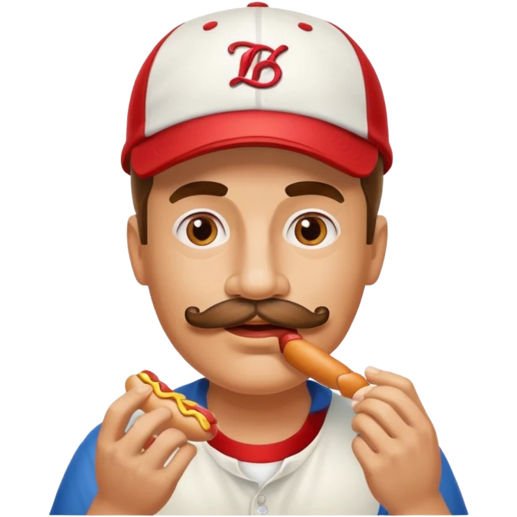 Man with mustache eating a little hot dog emoji