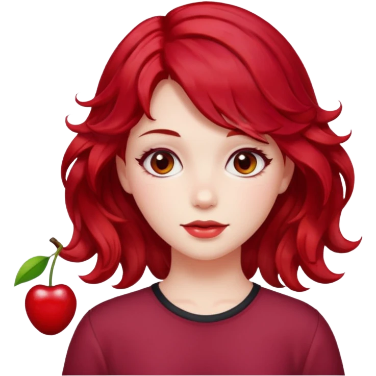 Soft girl with Cherry red wavey medium size hair  emoji