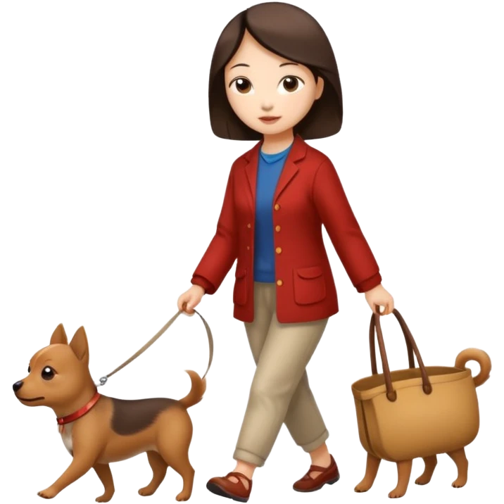Chinese woman walking small brown dog emoji