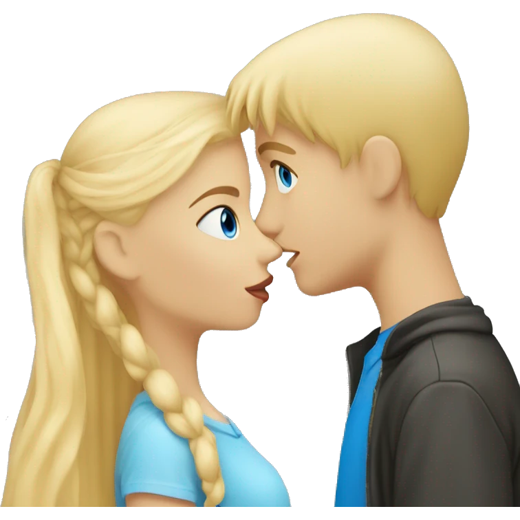 Blonde girl kiss blonde boy, all have blue eyes  emoji