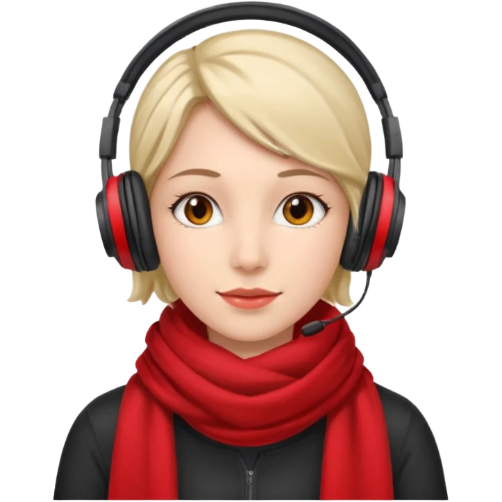 woman with red scarf wearing headphones emoji