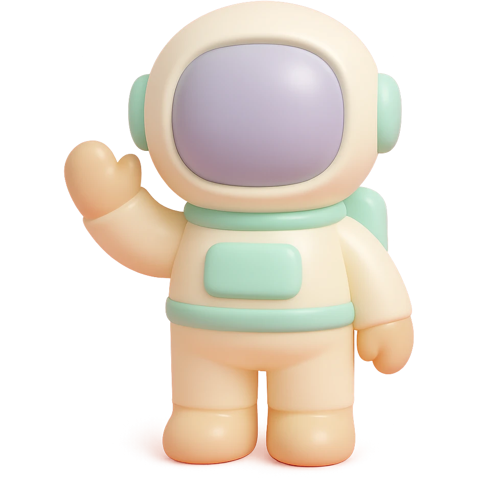 cute proportions astronaut waving in vinyl figure style emoji