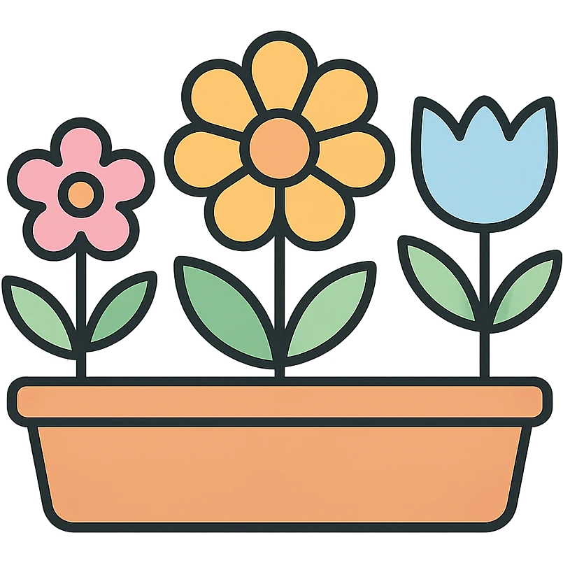 flower bed, minimalism, simplified flowers and leaves, pastel tones, clean design emoji