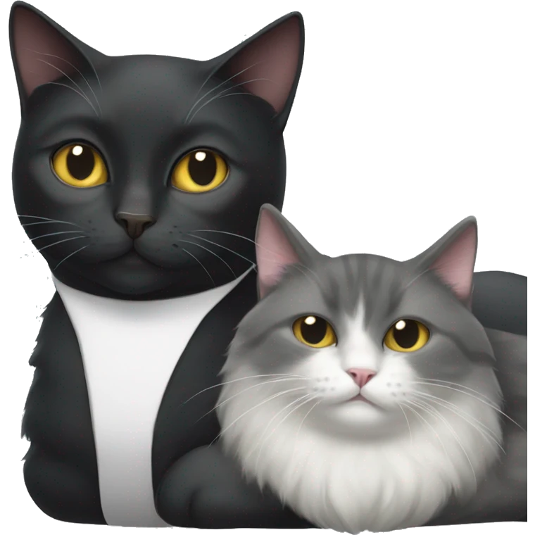 grey tuxedo cat and black cat sleeping together emoji