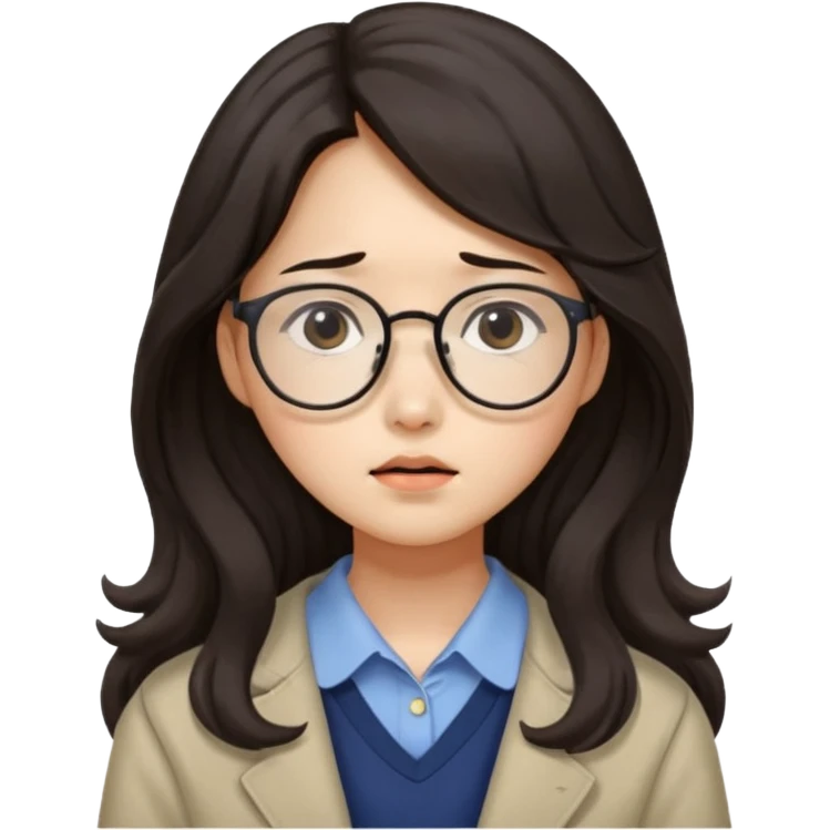  Korean female college student with a worried face , long wavy hair  emoji