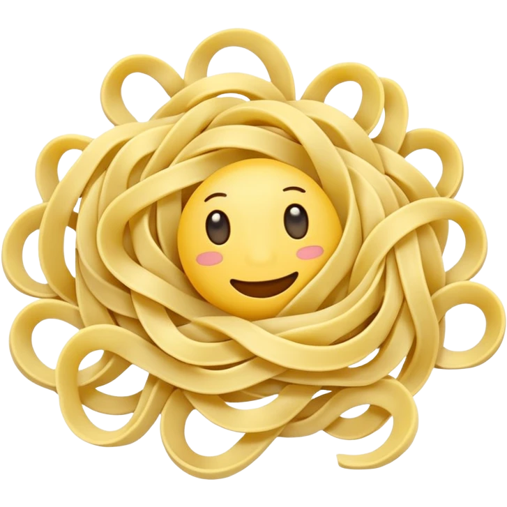 loose tangle of pale yellow cooked noodles with soft glossy texture and natural curves, strands slightly twisted and overlapping, freshly prepared dish, no bowl chopsticks or sauce, apple emoji style, soft lighting, subtle shadows, emoji scale emoji