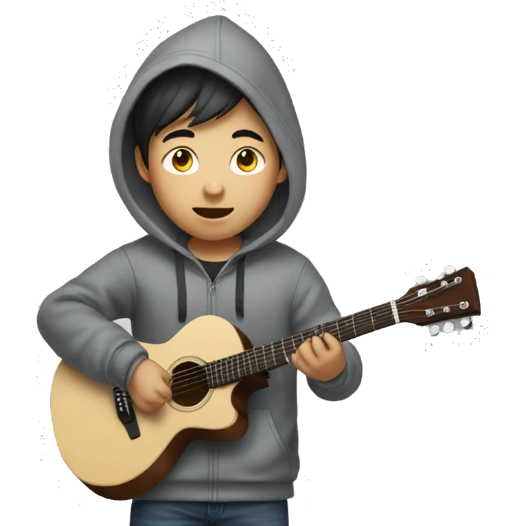 korean boy in grey hoodie jacket playing guitar  emoji