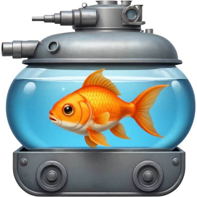 goldfish as a tank commander peeking out of a tank hatch, iOS emoji style emoji