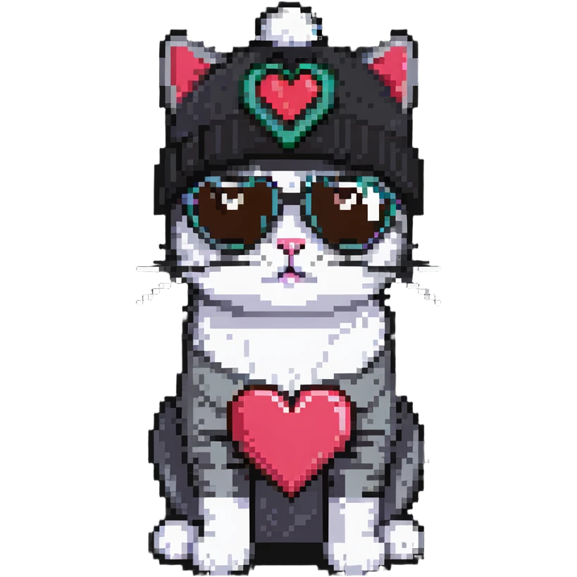 cat wearing a beanie and heart-shaped sunglasses emoji