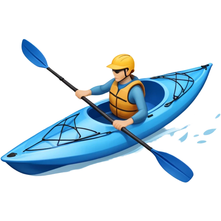 An icon showing a close-up of a sleek kayak with double-bladed paddles gliding through water. Splashes surround the boat as it cuts across a calm surface, symbolizing speed and focus. Transparent background emphasizes the dynamic and personal nature of kayak paddling. emoji