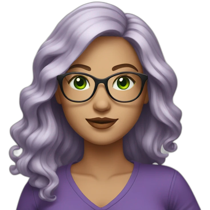 curvy-woman-white, purple-long-wavy-hair, green-eyes-square-glasses emoji