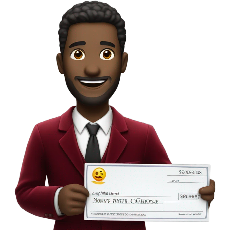 fat guy in dark red velvet suit holding cheque emoji