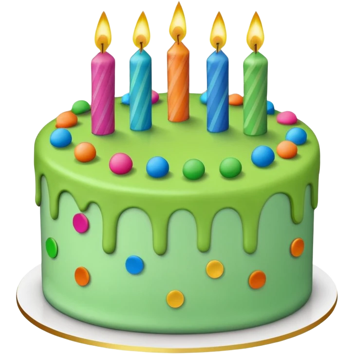 birthday cake with green frosting and confetti emoji