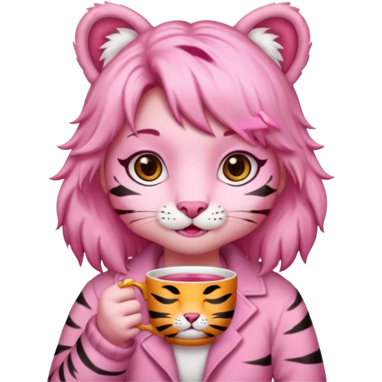An pink girl tiger with pink tea  emoji