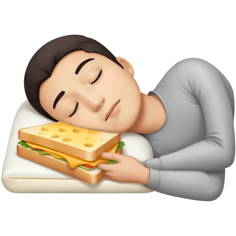 Asian male sleeping with cheese sandwich as pillow emoji