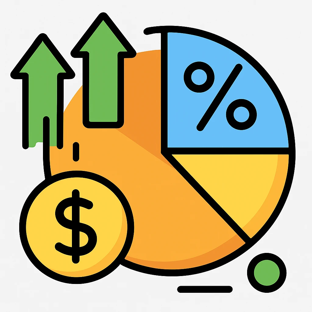 emoji of a pie chart with arrows and a dollar sign with more variations emoji