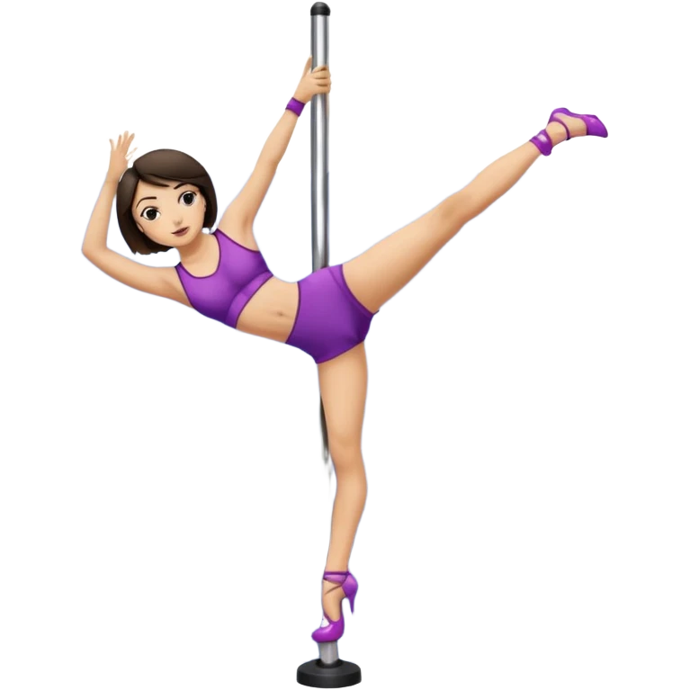 brunette with short hair (bob) and light skin pole dancing emoji