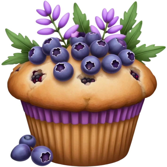 Lavender flower sprig muffin with berries emoji