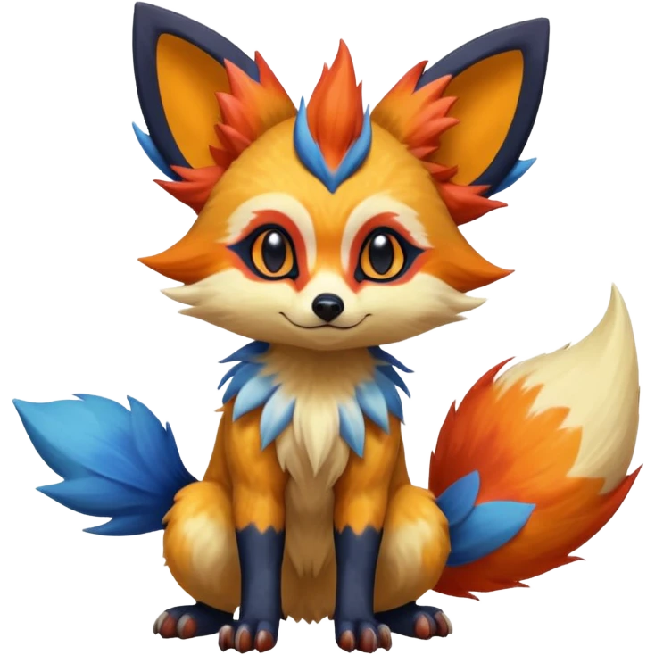 Rare realistic cool cute epic aesthetic colorful Fennekin-Zorua-Civet-Genet-species-Fakemon-hybrid-creature, with splotches and rosette markings, full body emoji