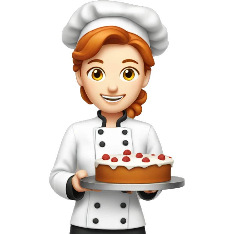 A redhead pastry chef making a cake emoji