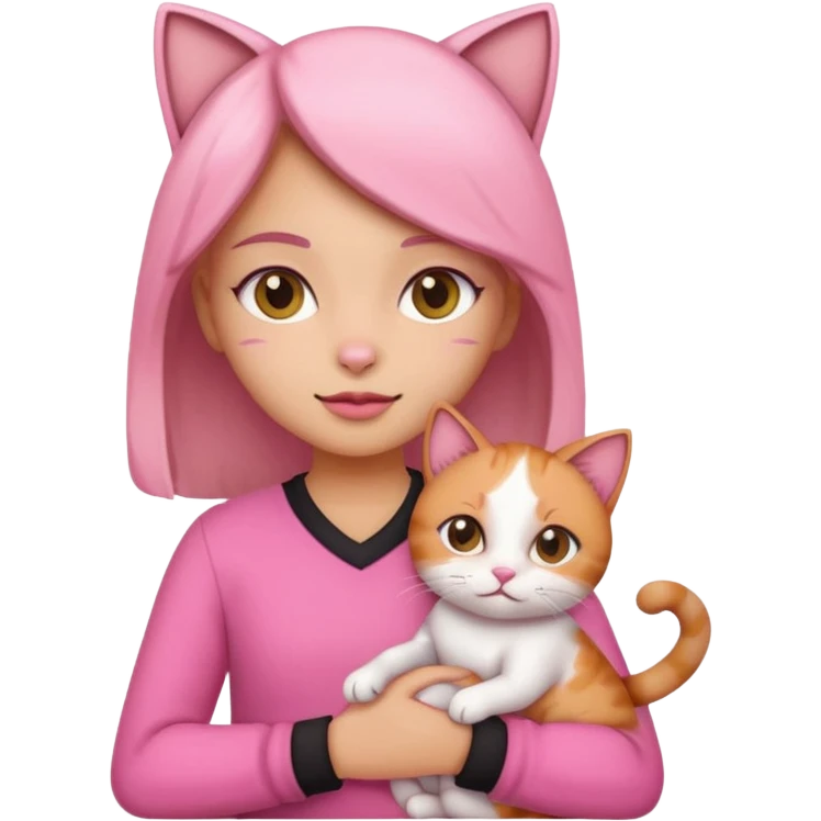 a girl dressed in pink holding a calico cat, emoji style, icon emoji