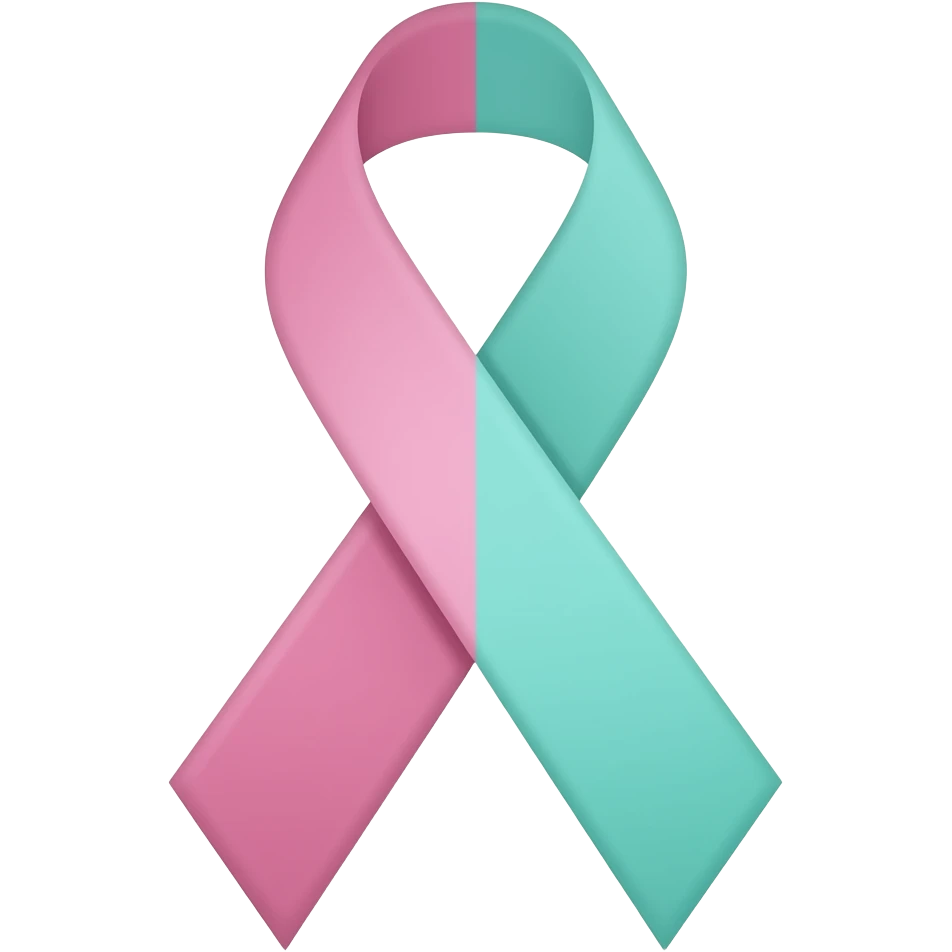 BRCA previvor RIBBON. The left half is baby pink and the right is light turquoise emoji