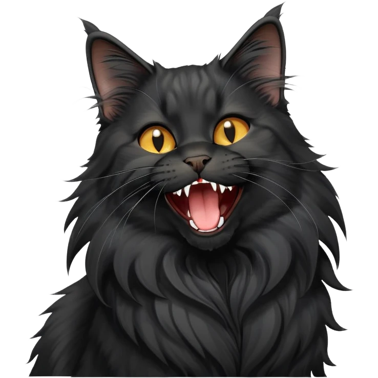 cinematic-yawning black-maine-coon-cat-portrait-emoji,-head-tilted-playfully-and-inquisitively,-sleek--black-fur,-simplified-yet-adorable-features,-highly-detailed,-glowing-with-a-warm,-friendly-glow  emoji