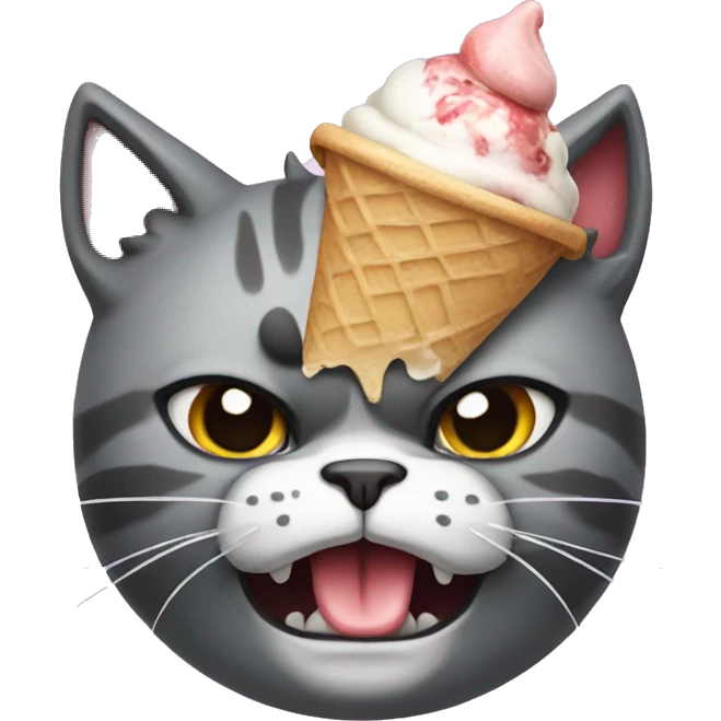 Angry Cat with ice cream on head emoji