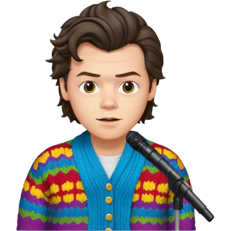 harry styles with a mic, he is wearing a colorful cardigan emoji
