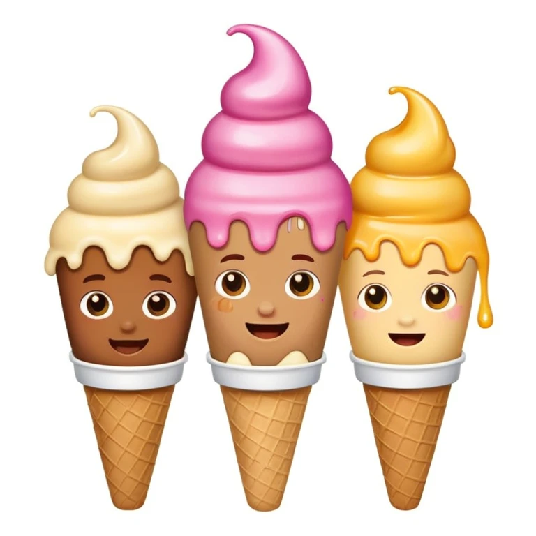 happy children with melting ice cream cones emoji