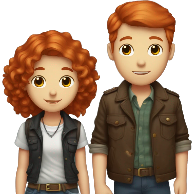 redhead boy who is 5”8 hugging 5”1 redhead girl with freckles and doc martens on emoji
