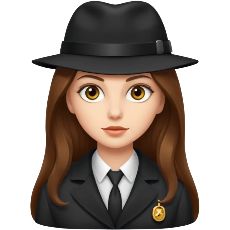white long brunette hair girl with hazel eyes who is a spy emoji