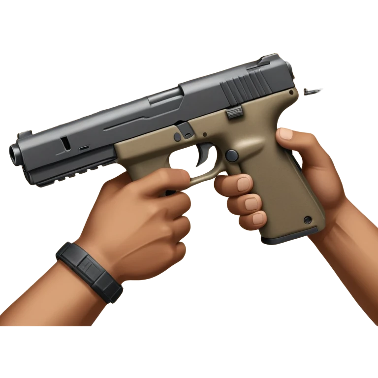 hands gripping an assault rifle or pistol in the foreground, inspired by Call of Duty Modern Warfare 2. The background features a battlefield with enemies in the distance, creating a tense and action-packed atmosphere. Transparent background highlights the focus on the weapon and combat. emoji