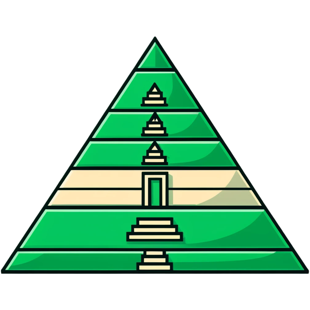Maya pyramid symbol - inbox overflow, precise geometric lines, ONLY white and deep green colors, no other colors, flat design, hieroglyphic style emoji