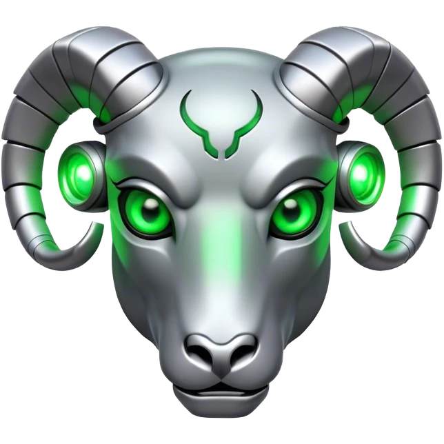 Cyborg Ram(Goat) head green glowing eyes emoji