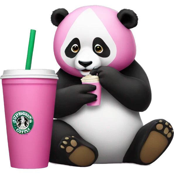 A pink panda drinking starbucks emoji