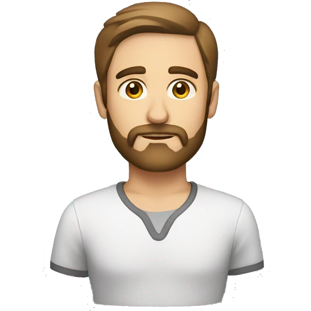 male caucasian, 40 years, low brown beard, low brown hair, serious face, looking to left emoji