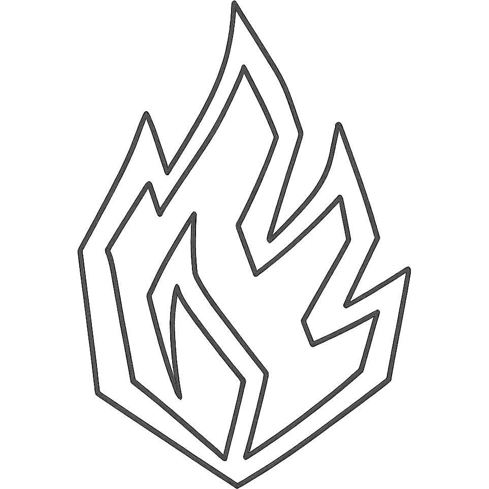 abstract flame shape, hand-drawn geometric outline style, black outline, no color emoji