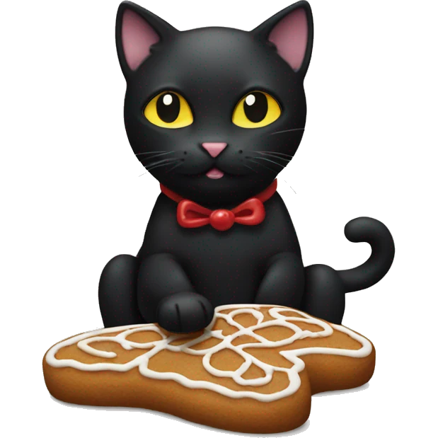 Black cat eating gingerbread man emoji