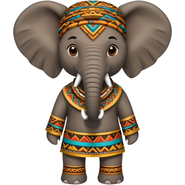 a-3d-cartoon-african-elephant-from-the-1800s-wearing-traditional-african-tribal-clothing,-calm-expression,-natural-background,-memoji-style-realism. emoji