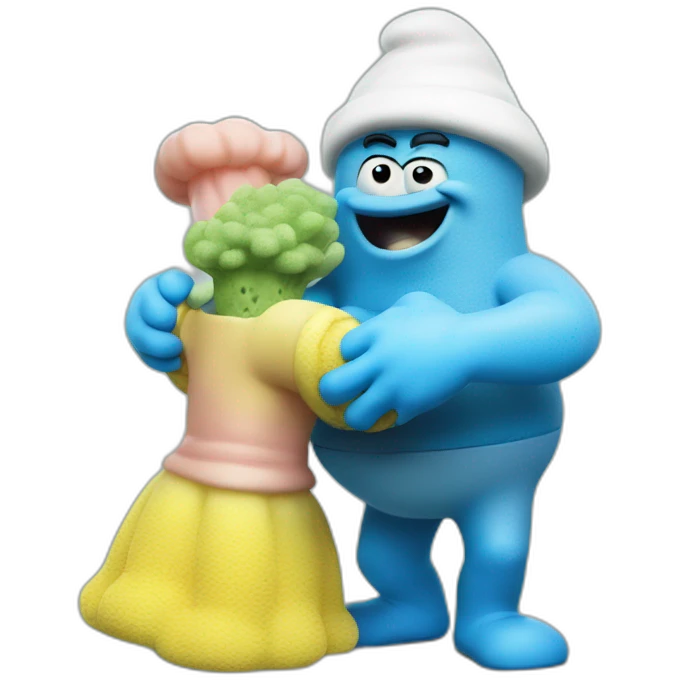 smurf hugging sponge bob emoji