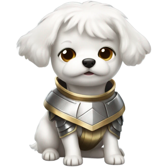 Small white dog wearing armor emoji