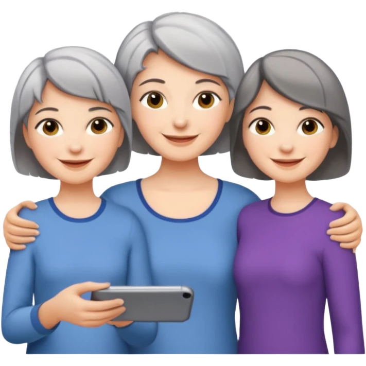 A mum with short Gray hair and her two adult daughters emoji