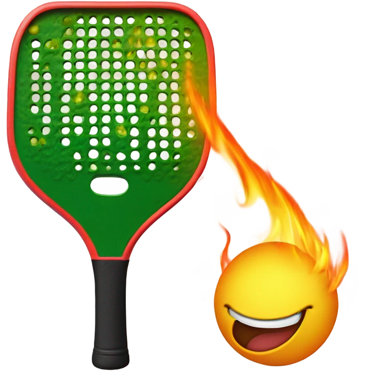 Flames and a pickle ball coming off a Pickleball paddle with no holes in it.  emoji