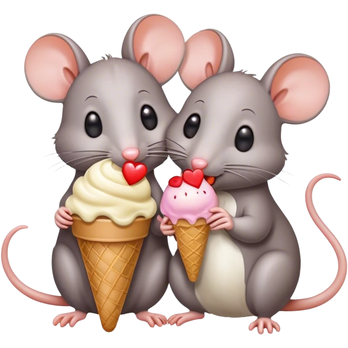 two rats eating ice cream together with hearts  emoji